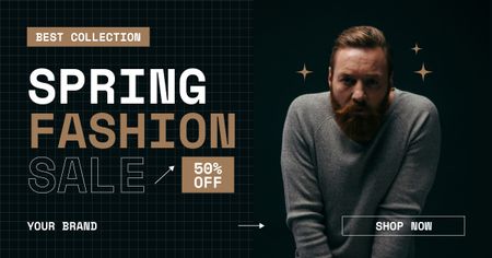 Spring Sale Announcement with Bearded Stylish Man Facebook AD Design Template