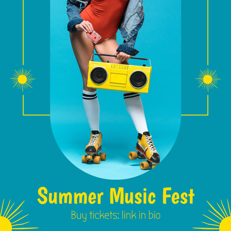 Summer Music Festival with Girl on Roller Skates Instagram AD Design Template