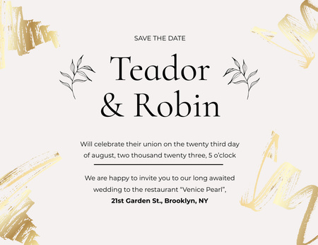 Wedding Day Announcement With Leaf Illustration Invitation 13.9x10.7cm Horizontal Design Template