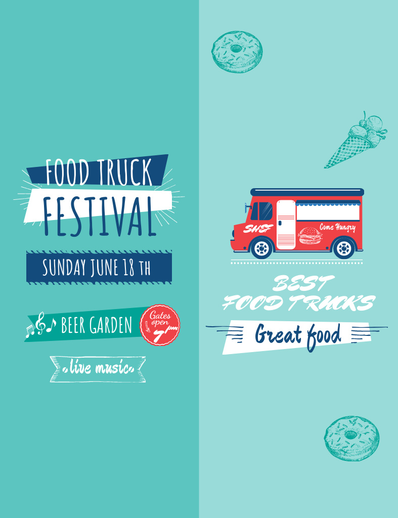 Food Truck Festival Announcement With Illustration Invitation 13.9x10.7cm Šablona návrhu