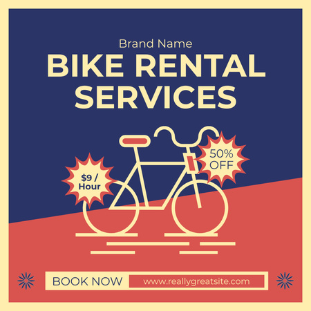 Discount on Rental Bikes on Red and Blue Instagram AD Design Template