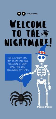 Template di design Funny Skeleton with Spider on Halloween Party Flyer DIN Large