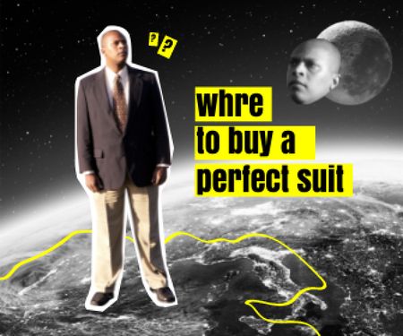 Modèle de visuel Funny Curious Man standing on Planet - Large Rectangle