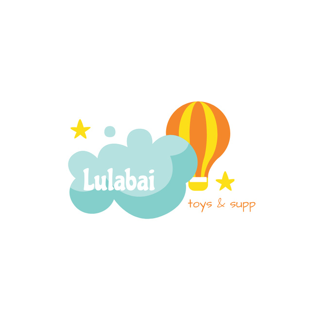 Kids' Supplies Ad with Hot Air Balloon and Cloud Logo 1080x1080px Modelo de Design