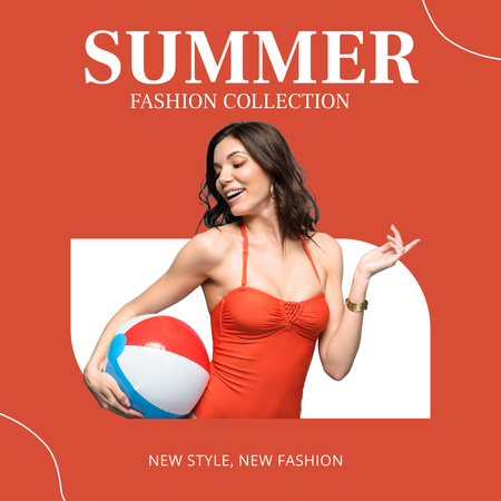 Woman with Ball for Summer Clothing Collection Ad Instagram Design Template