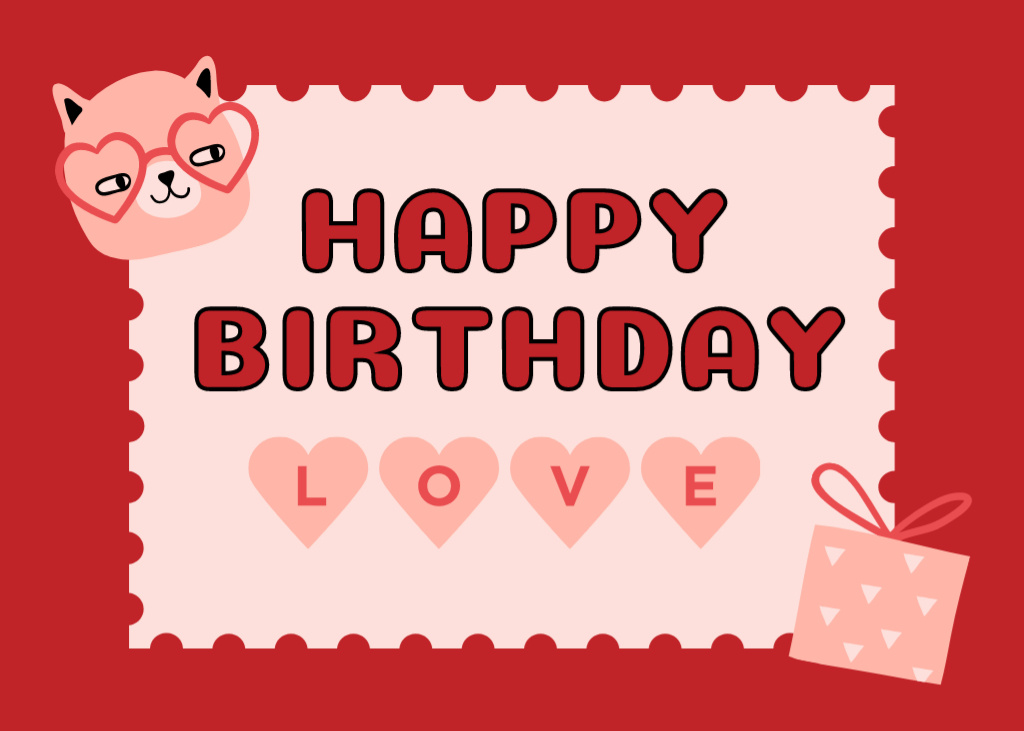 Cheerful Birthday Greetings in Red Color Postcard 5x7in Design Template