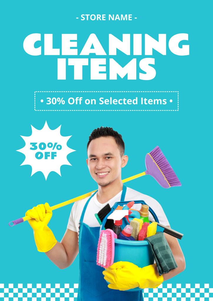 Szablon projektu Mixed Race Cleaner for Cleaning Items Sale Poster