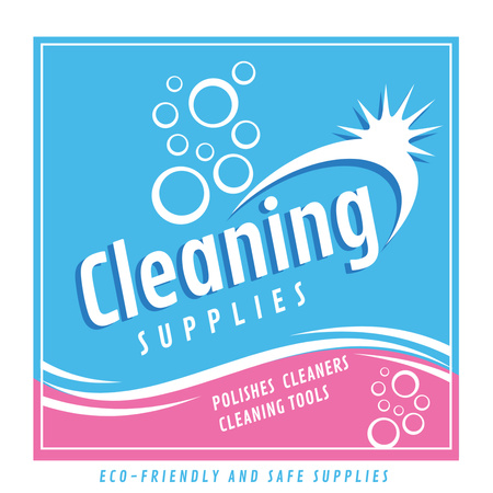 Cleaning Supplies Ad bubbles in blue Instagram AD Design Template