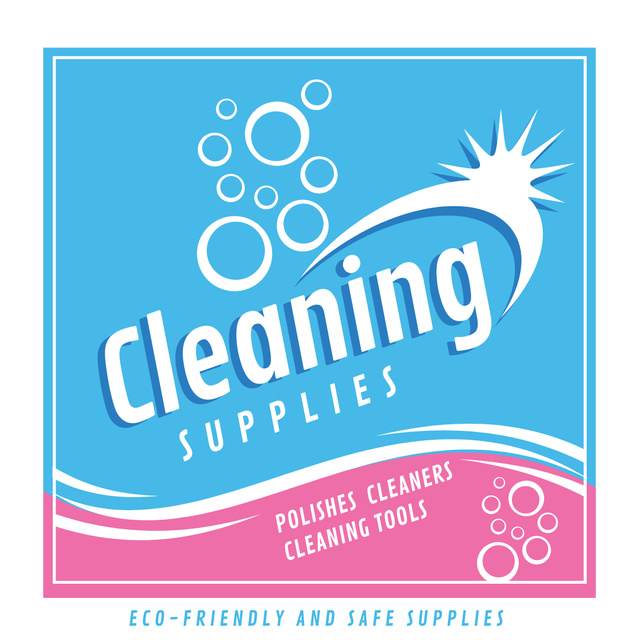 Cleaning Supplies Ad bubbles in blue Instagram AD Modelo de Design