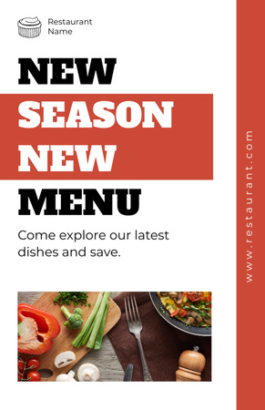 Designvorlage New Seasonal Menu Ad with Tasty Dishes on Table für Recipe Card