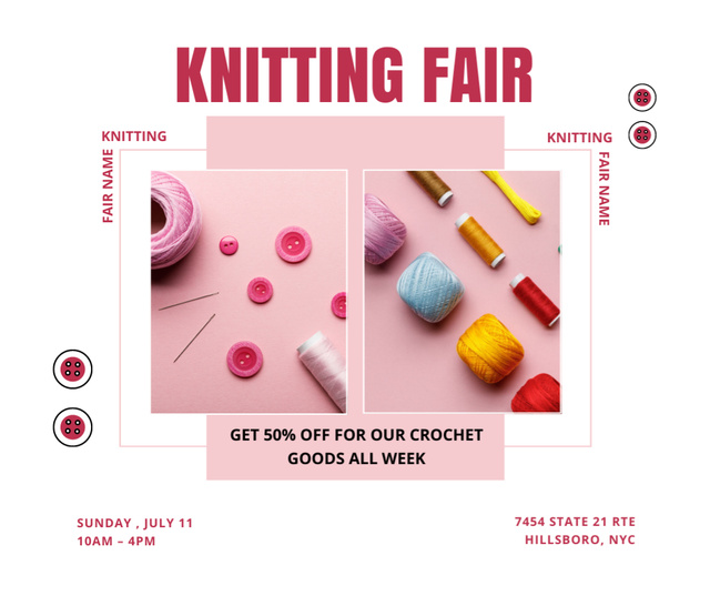 Designvorlage Knitting Fair With Discount For Crochet Goods für Facebook