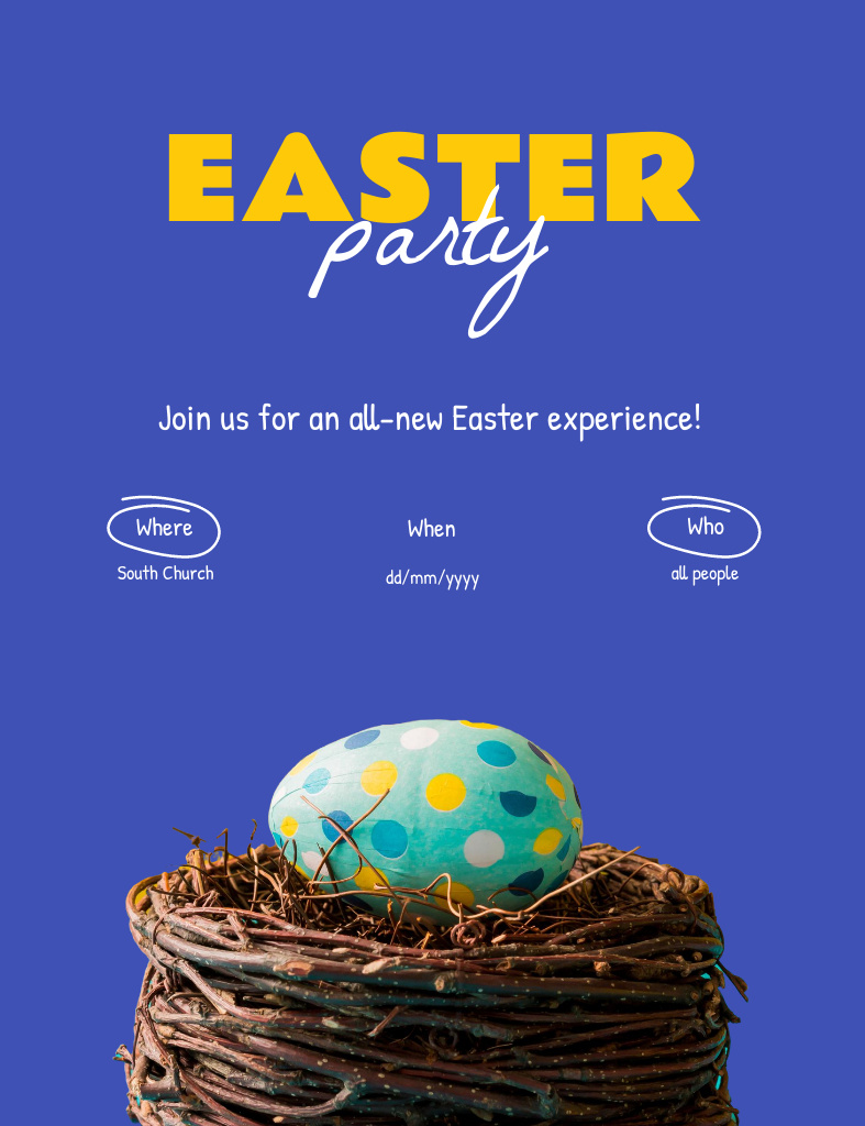 Ontwerpsjabloon van Invitation 13.9x10.7cm van Easter Party Alert with Egg in Nest