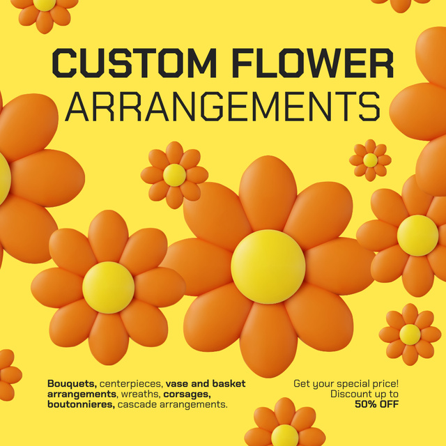 Promo for Floral Design Services with Orange Flowers Instagram Tasarım Şablonu