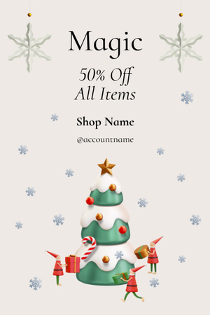 Plantilla de diseño de Magic Christmas Sale Ad with 3d Tree and Presents Postcard 4x6in Vertical 