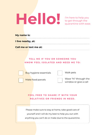 Volunteer Help Offer for People on Self-Isolation Poster 8.5x11in Design Template