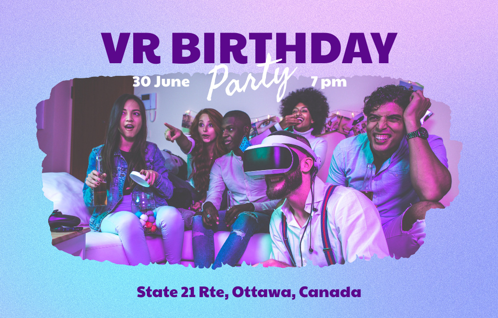 Virtual Birthday Party Announcement Invitation 4.6x7.2in Horizontal Design Template