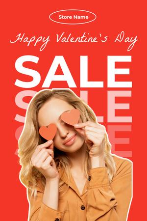 Platilla de diseño Valentine's Day Sale with Young Attractive Blonde Woman Pinterest