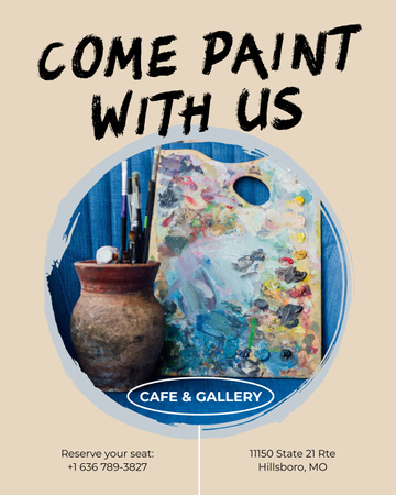 Anúncio expressivo de café e galeria com paleta de pintura Poster 16x20in Modelo de Design