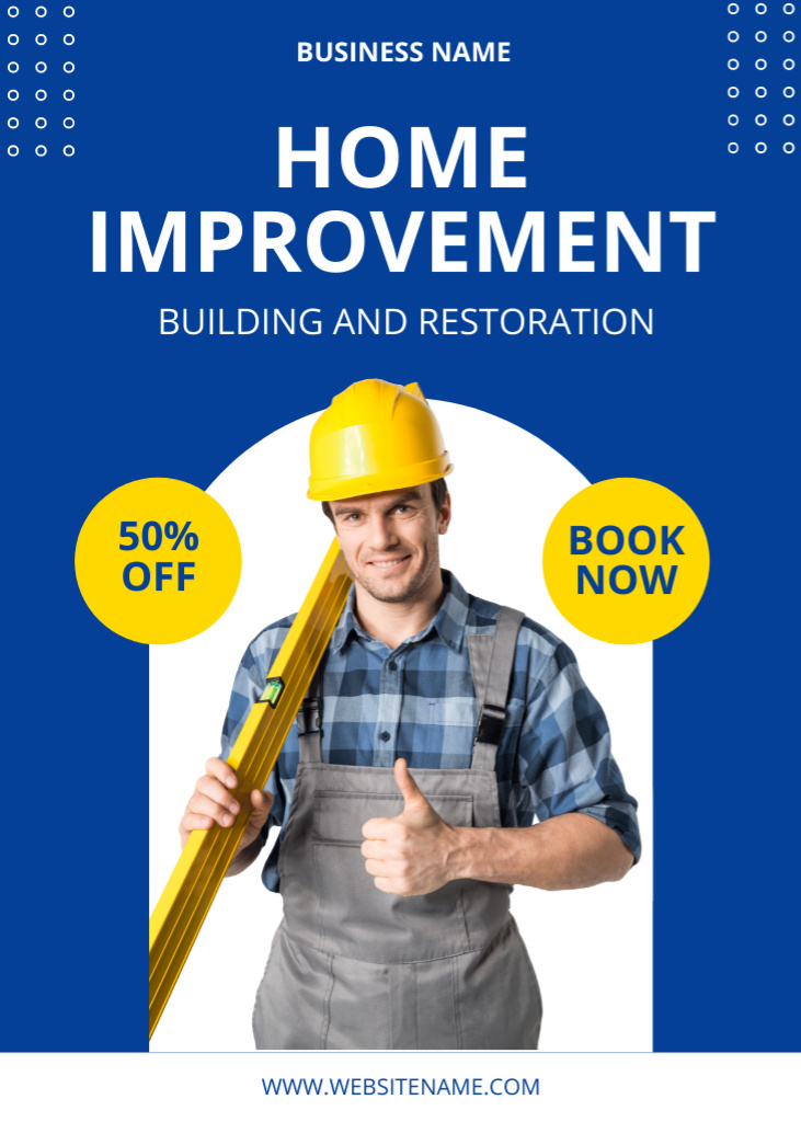 Confident Worker on Home Improvement Services Offer Flayerデザインテンプレート