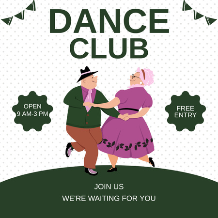 Designvorlage Anzeige eines Tanzclubs mit tanzendem Seniorenpaar für Instagram