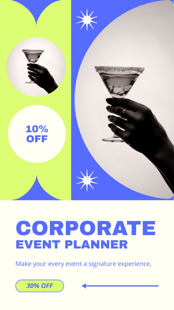Discount on Corporate Event Planning with Cocktail Party Instagram Storyデザインテンプレート