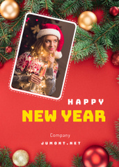 Happy New Year Greeting With Woman Drinking Champagne