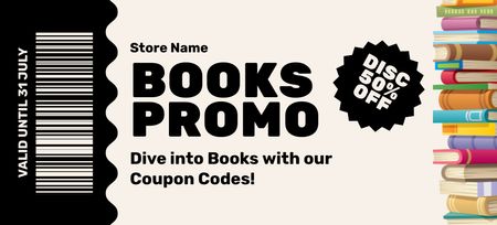 Bookstore Promo Offer Coupon 3.75x8.25in Design Template