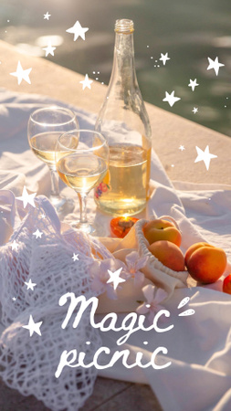 Picnic with White Wine and Apricots Instagram Video Story Modelo de Design