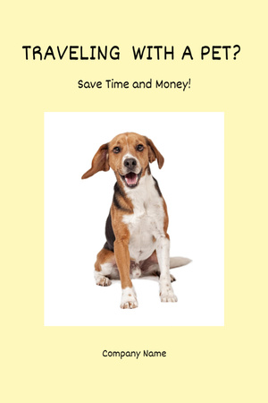 Designvorlage Beagle Dog Sitting near Yellow Suitcase für Flyer 4x6in