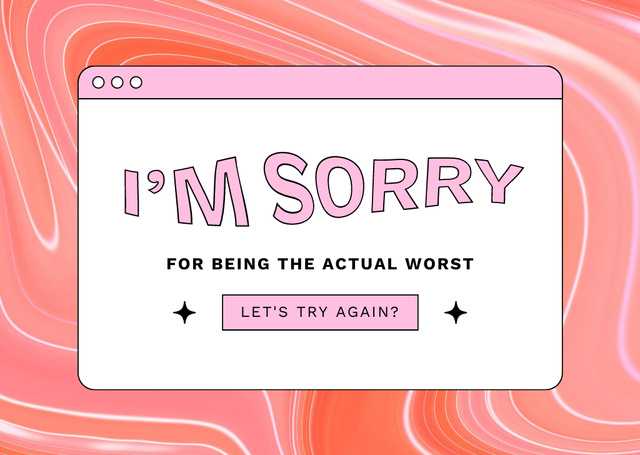 Cute Apology Phrase on Pink Pattern Card Design Template