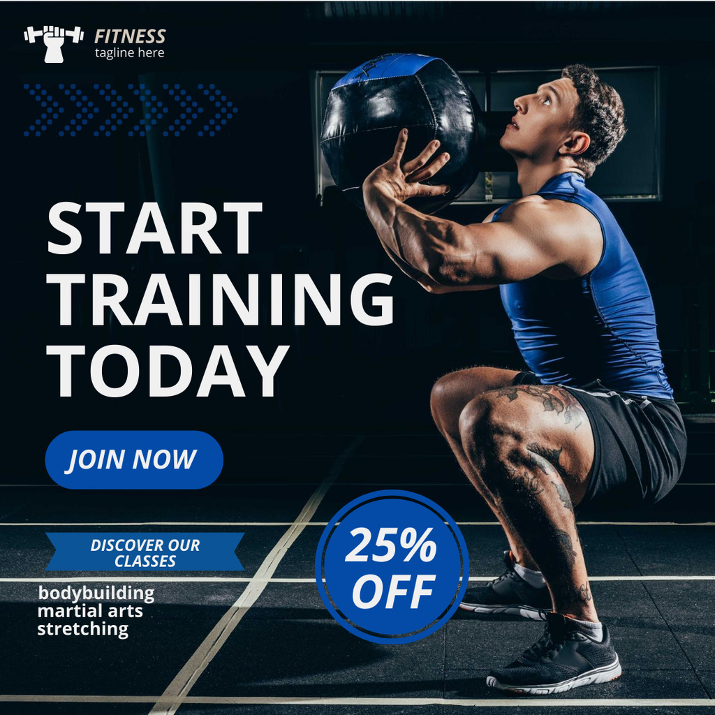 Fitness Club Promotions with Athlete Man Instagram Modelo de Design