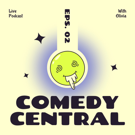 Comedy Episode Announcement with Bright Creative Illustration Podcast Cover Design Template
