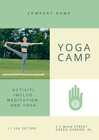 Yoga and Oriental Practice Camp Promotion With Meditation Poster A3 Design Template