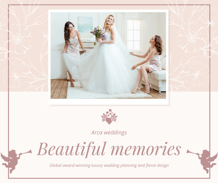 Esküvői ügynökség hirdetése a menyasszony koszorúslányokkal a szertartásra készülődve Facebook tervezősablon