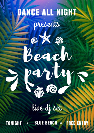 Dance Party Invitation with Palm Tree Leaves Flyer A6 Design Template