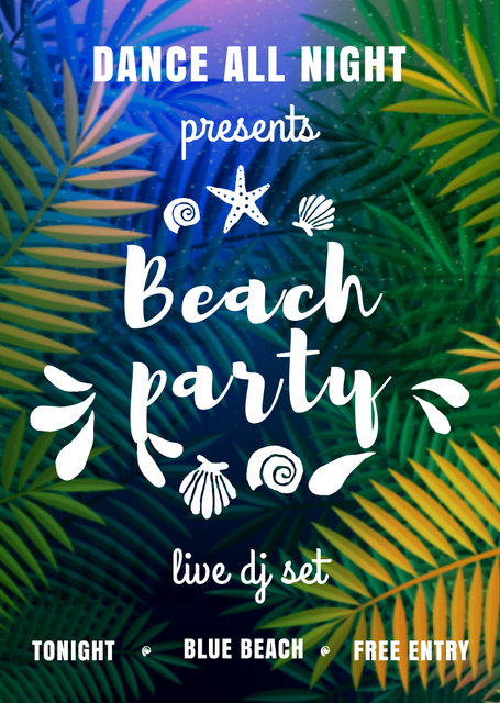 Tropical Dance Party Announcement with Palm Tree Leaves Flyer A6 Design Template