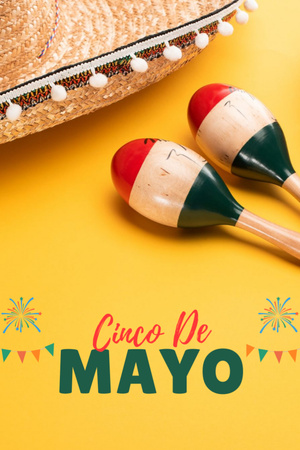 Cinco de Mayo Greeting With Maracas And Tambourine Postcard 4x6in Vertical Design Template