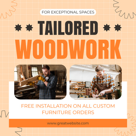 Designvorlage Maßgeschneiderter Holzarbeiten-Service und kostenloser Möbeleinbau für Instagram AD