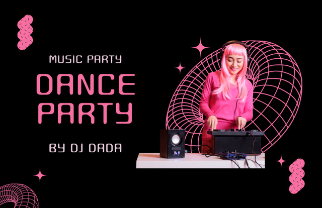 Dance Party Announcement with Asian Woman Business Card 85x55mmデザインテンプレート