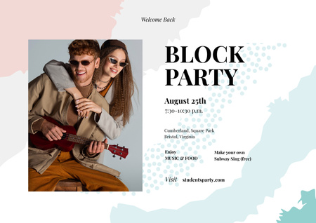 Designvorlage Freunde auf Party mit Gitarre für Poster A2 Horizontal