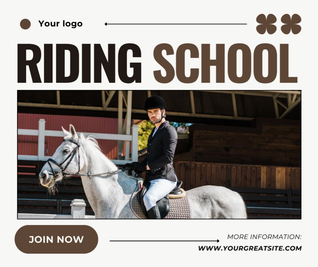 Reliable Equestrian School Promotion With Qualified Jockey Facebook Design Template