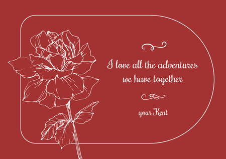 Cute Valentine's Day Holiday Greeting with Sketch Rose Postcard A5 Design Template