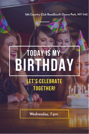 Birthday Invitation Girl Blowing Candles on Cake Tumblr – шаблон для дизайну