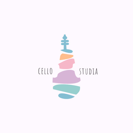 Music Studio with Cello Instrument Icon Logo 1080x1080px – шаблон для дизайна