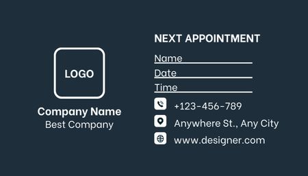 Universal Use Appointment Reminder on Blue Business Card US Design Template