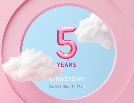 Anniversary Celebration Announcement with Cute Clouds Invitation 13.9x10.7cm Horizontal Design Template