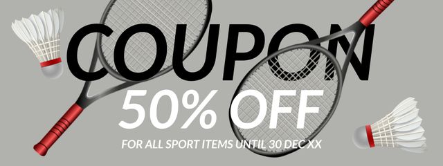 Designvorlage Voucher on Badminton Equipment Set für Coupon