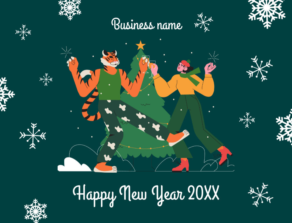 New Year Holiday Greeting on Green Postcard 4.2x5.5in Πρότυπο σχεδίασης