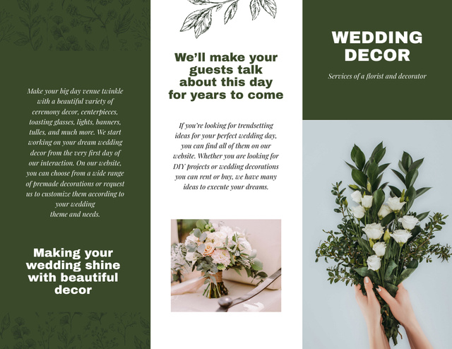 Szablon projektu Wedding Decor Offer with Bouquet of Tender White Flowers Brochure 8.5x11in Z-fold