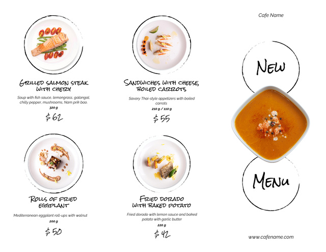 Modèle de visuel Tasty Dishes On Plates List - Menu 11x8.5in Tri-Fold